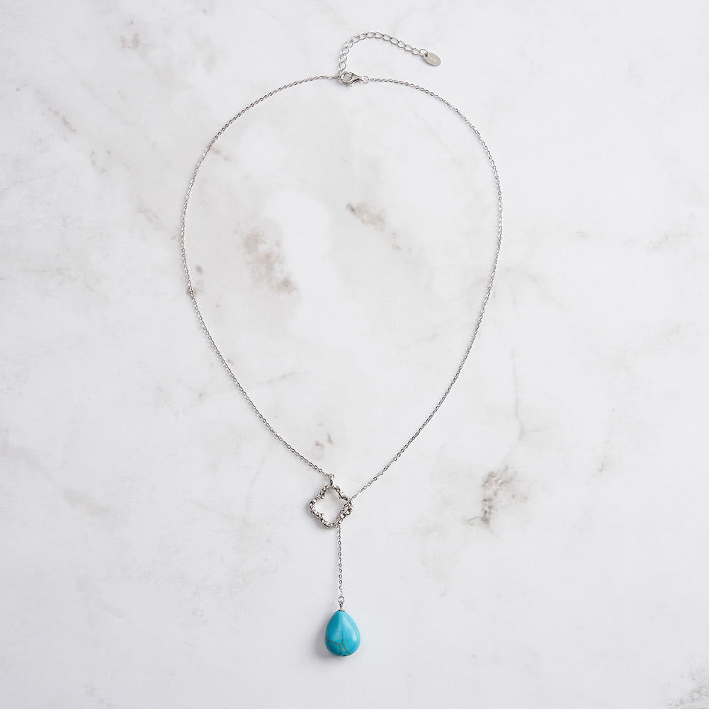 Selenichast Four-leaf Clover Teardrop Turquoise Necklace