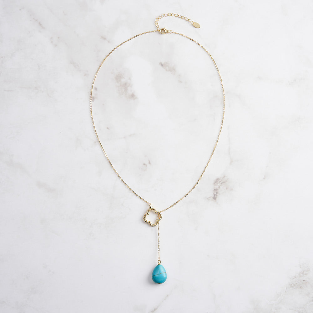 Selenichast Four-leaf Clover Teardrop Turquoise Necklace