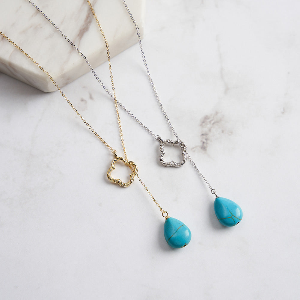 Selenichast Four-leaf Clover Teardrop Turquoise Necklace