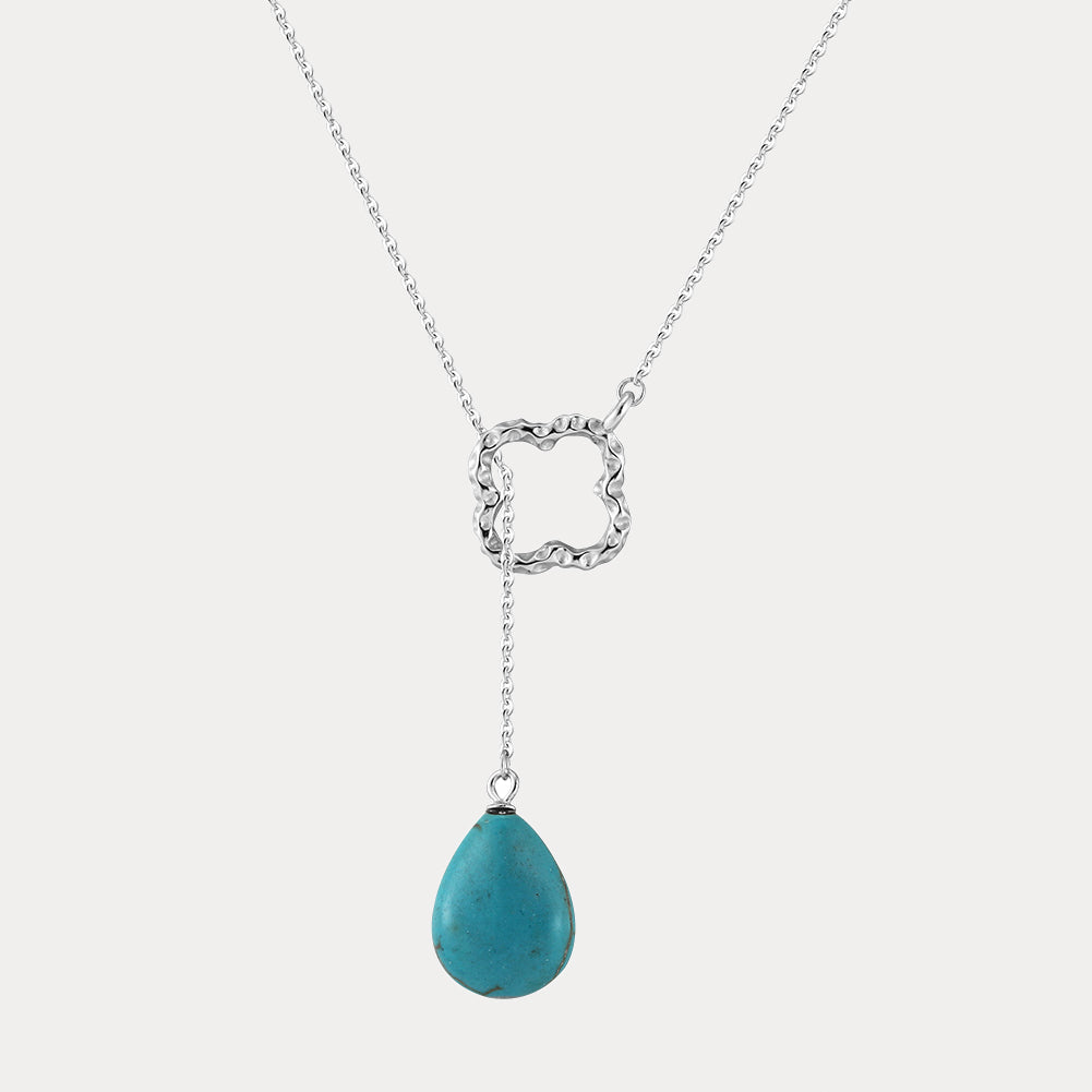 Selenichast Four-leaf Clover Teardrop Turquoise Necklace