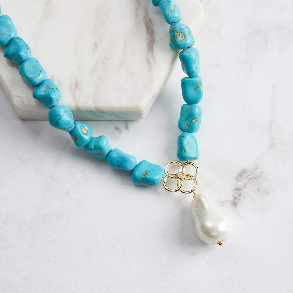 Selenichast Turquoise Baroque Pearl Pendant Necklace