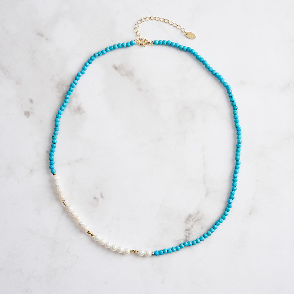 Selenichast Turquoise Pearl Seed Bead Necklace