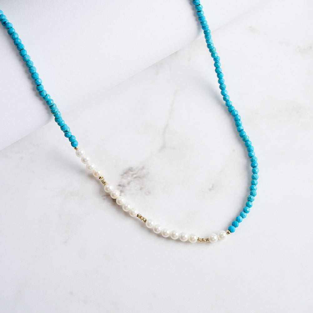 Selenichast Turquoise Pearl Seed Bead Necklace