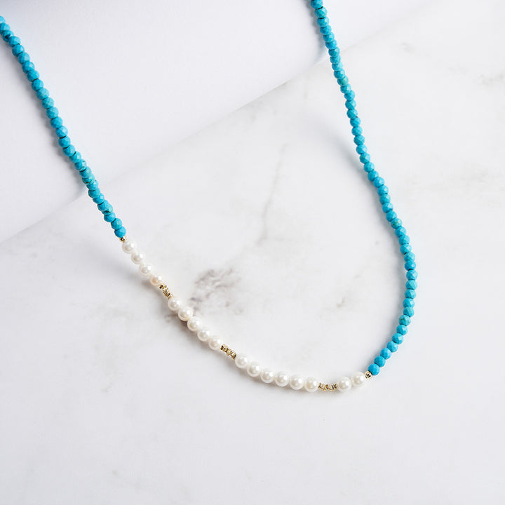 Turquoise Pearl Seed Bead Necklace