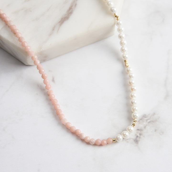 Pink Opal Pearl Seed Bead Necklace