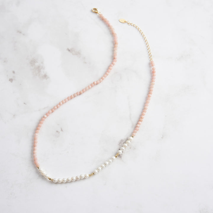 Pink Opal Pearl Seed Bead Necklace