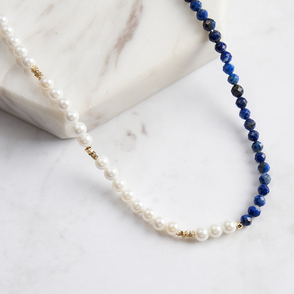 Lapis Lazuli Pearl Seed Bead Necklace