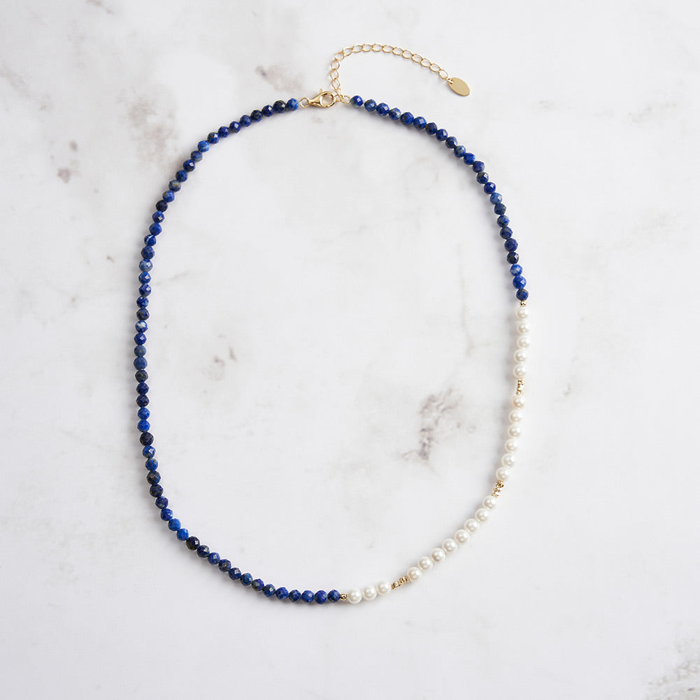 Lapis Lazuli Pearl Seed Bead Necklace