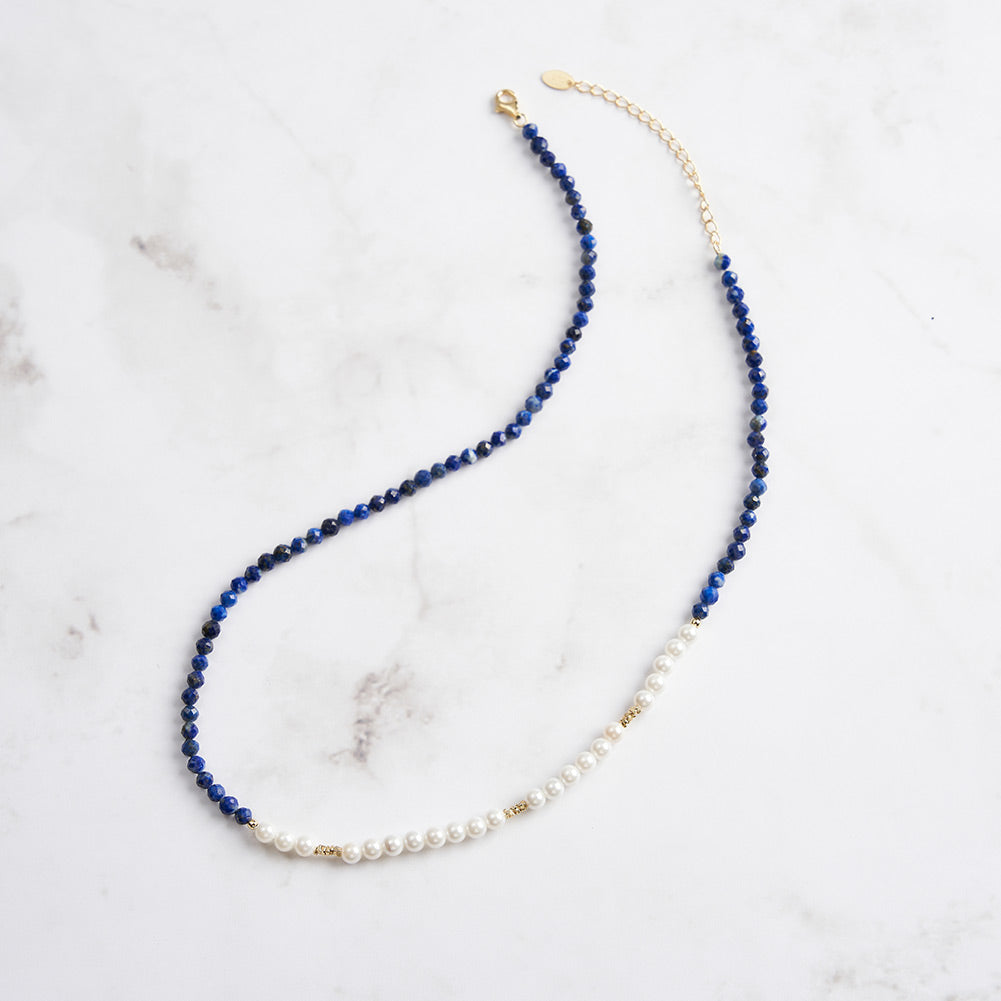 Lapis Lazuli Pearl Seed Bead Necklace