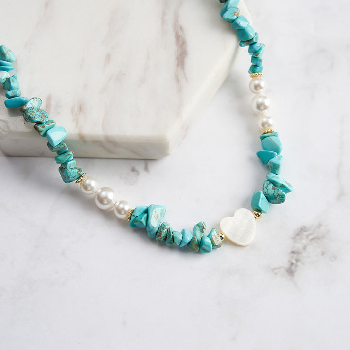 Turquoise Pearl Heart Charm Necklace