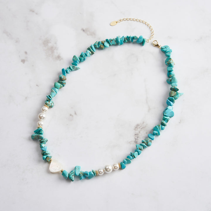 Turquoise Pearl Heart Charm Necklace