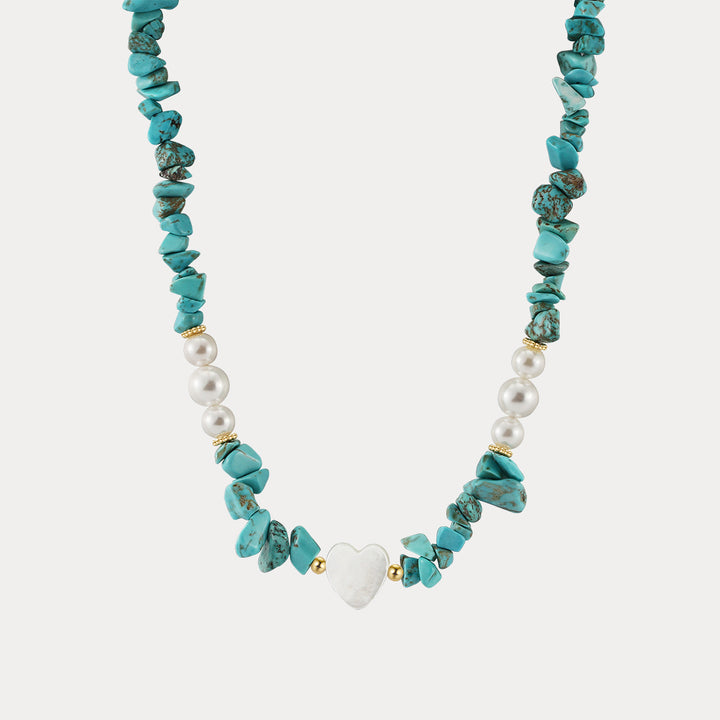 Selenichast Turquoise Pearl Heart Charm Necklace