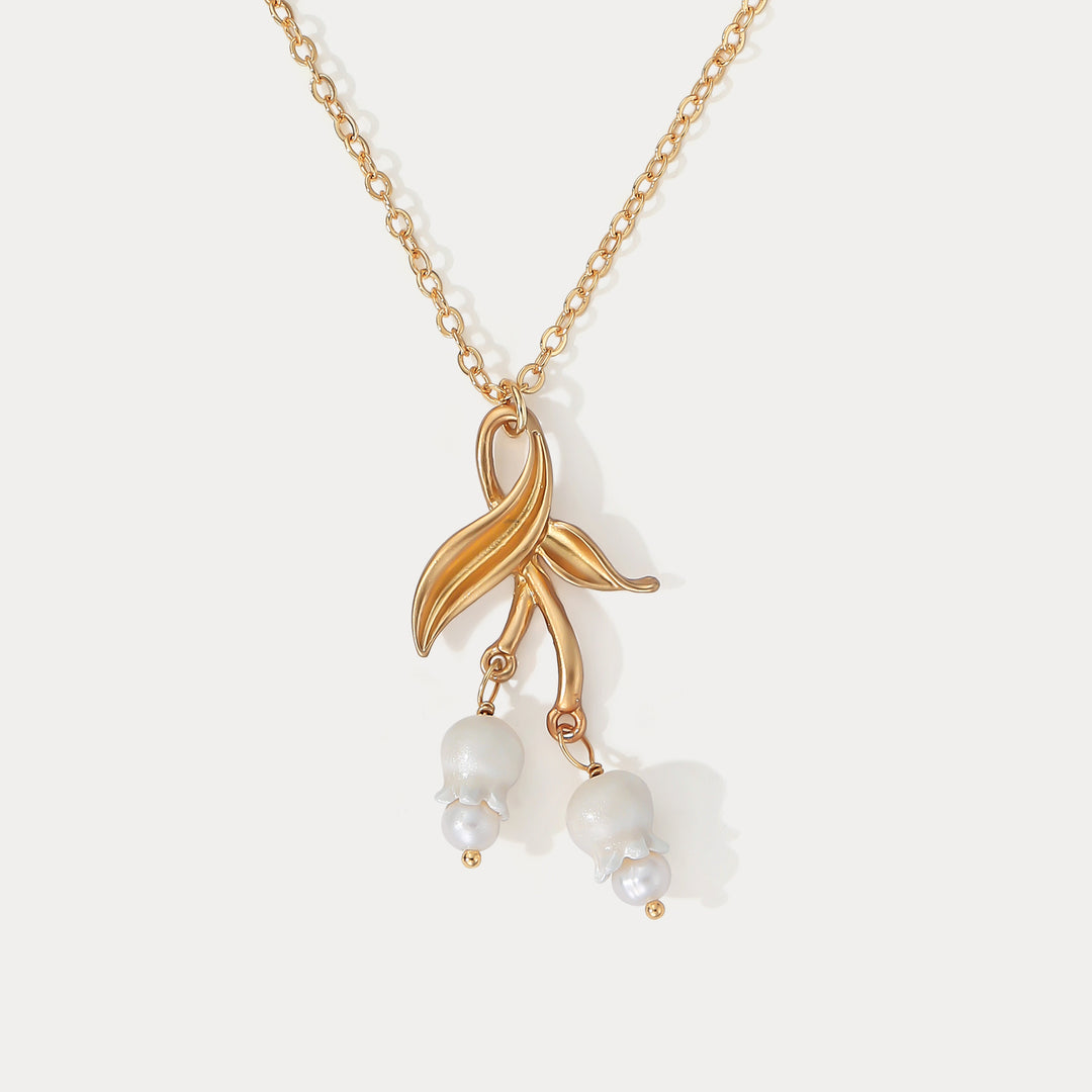Lily of the Valley Leaf Necklace in Gold Plated