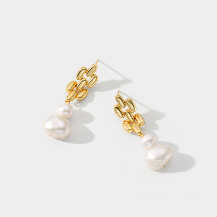 Gold Pearl Drop Earrings
