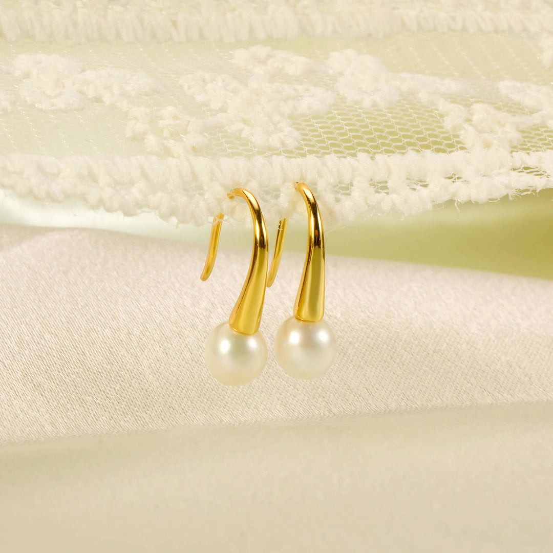 Gold Pearl Hooked Earrings