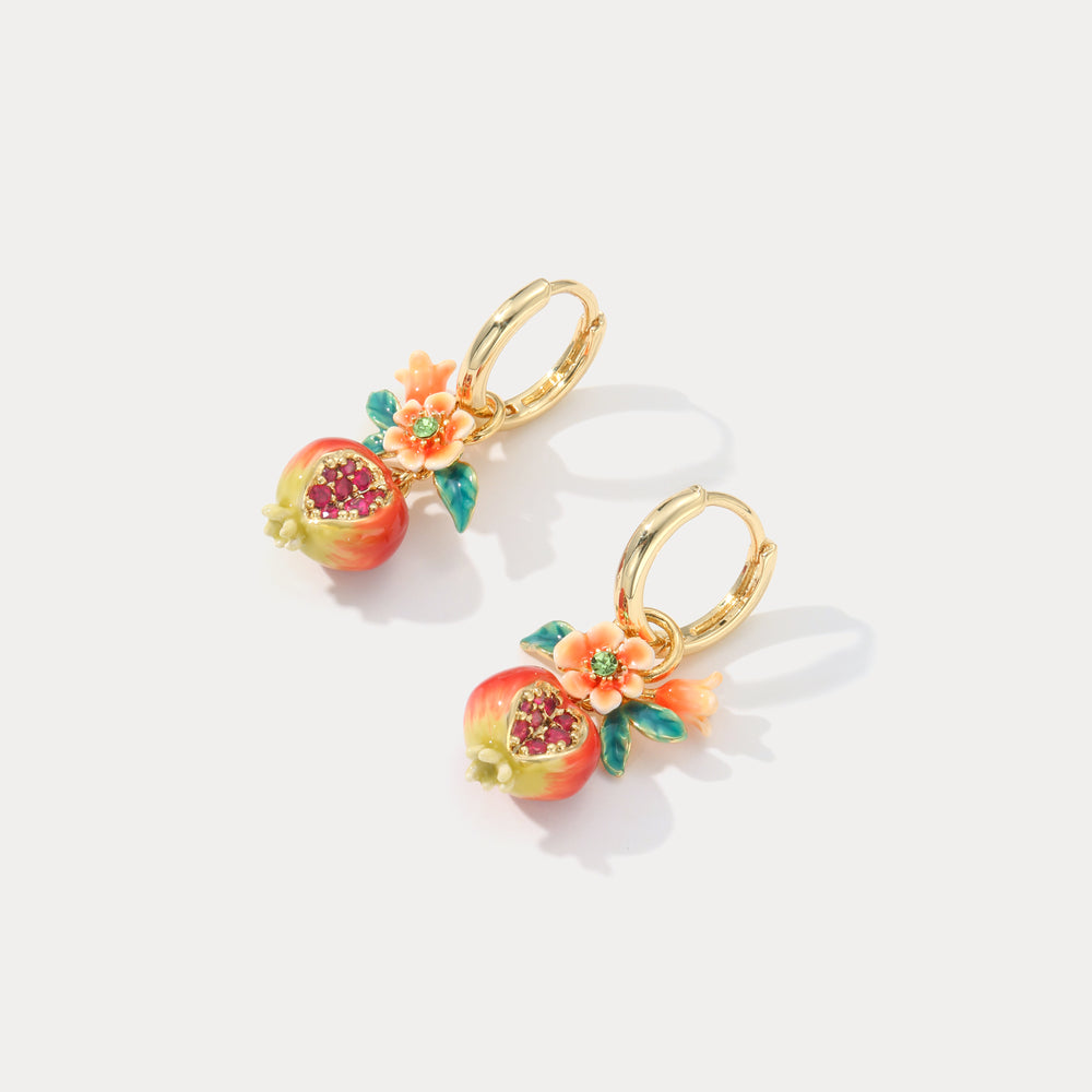 Gold Pomegranate Flower Earrings