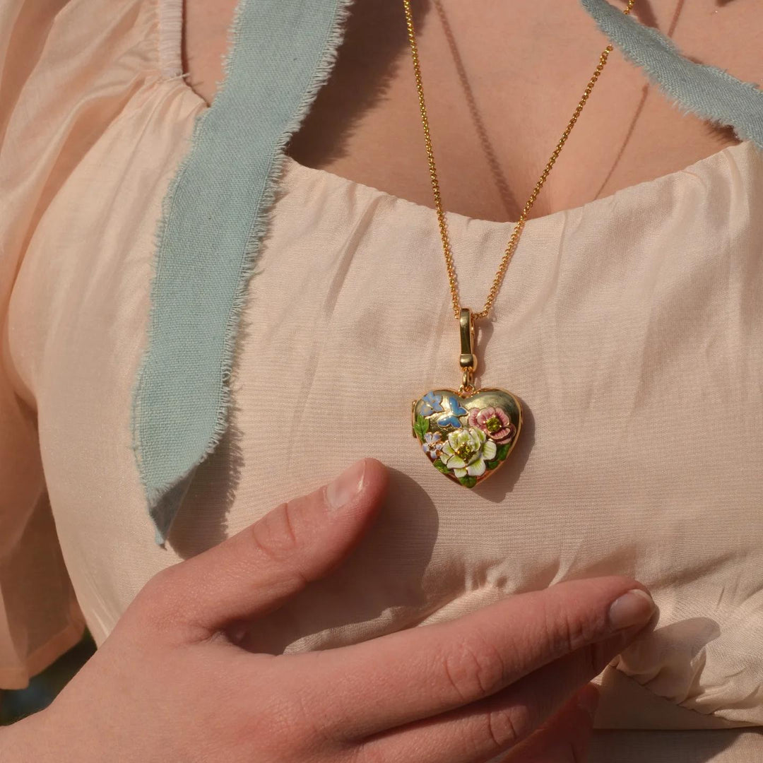 Flower Heart Shaped Locket Necklace