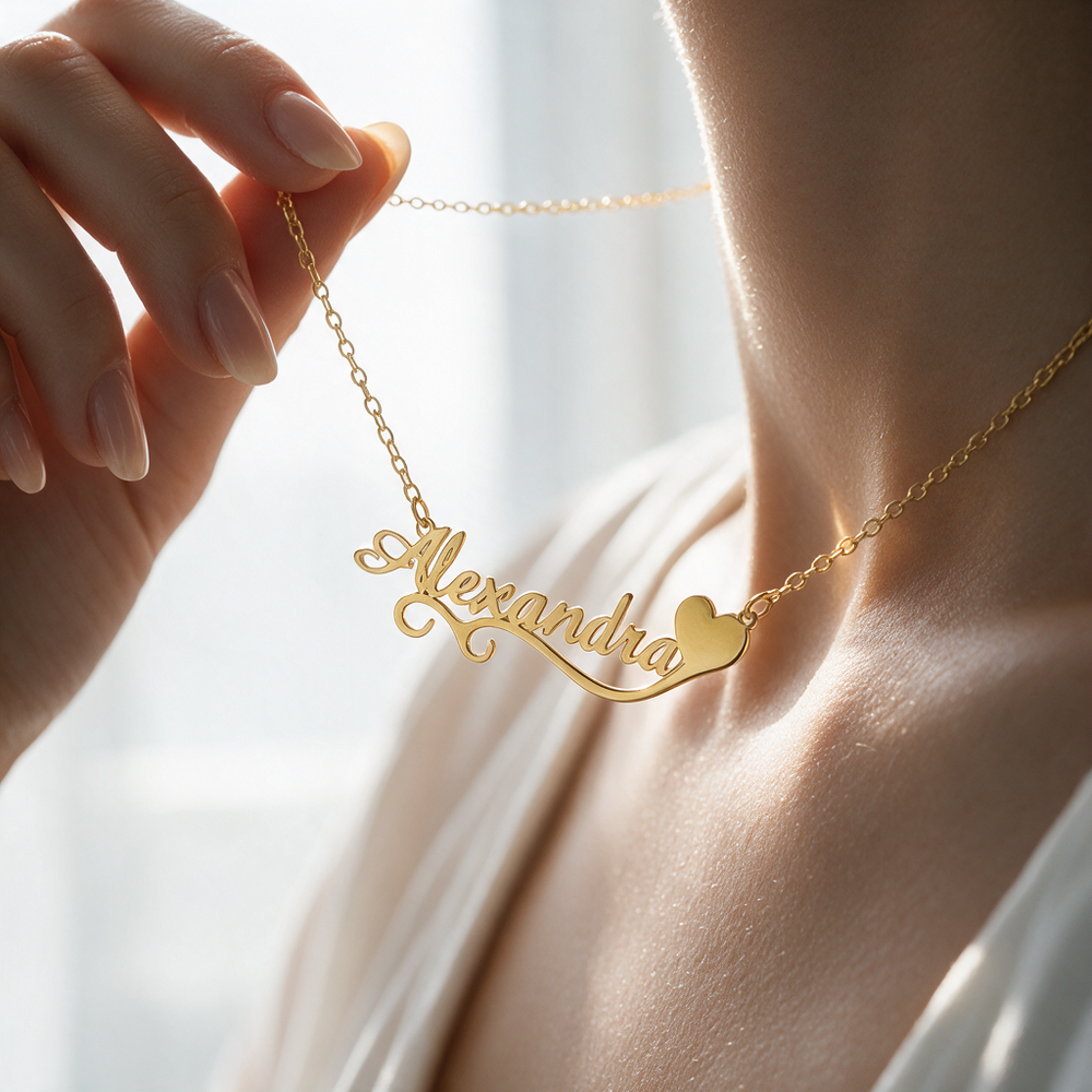 Selenichast Custom Heart Name Necklace for Women Worn at Neckline