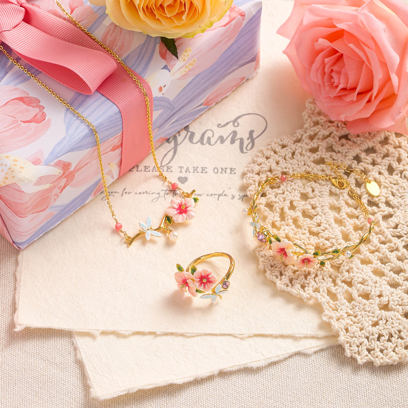 Selenichast Enamel Hibiscus Jewelry Set with Gift Wrapping Jewelry