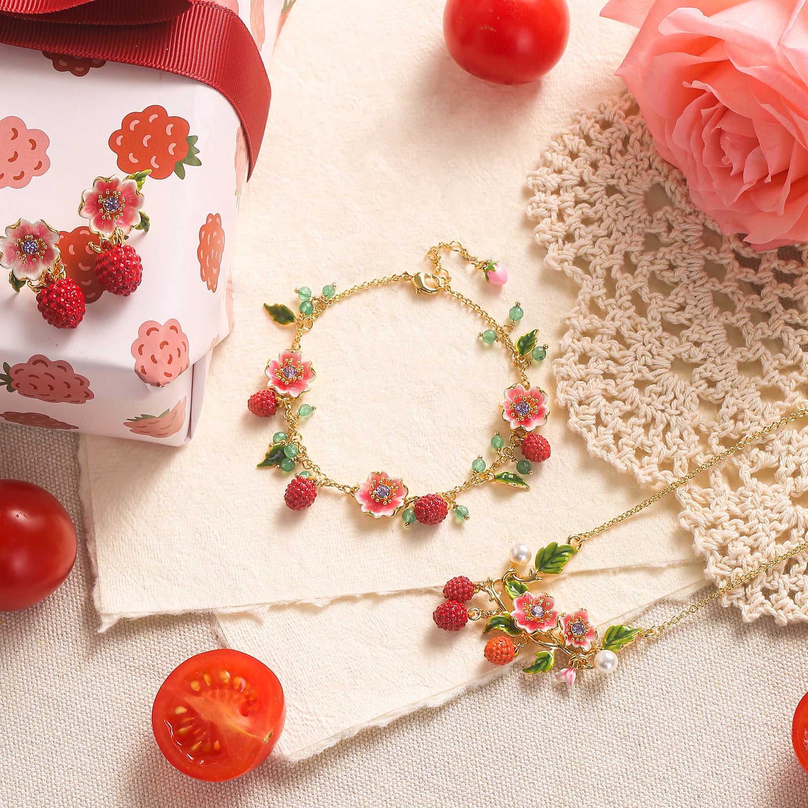 Raspberry Jewelry Set with Gift Wrapping
