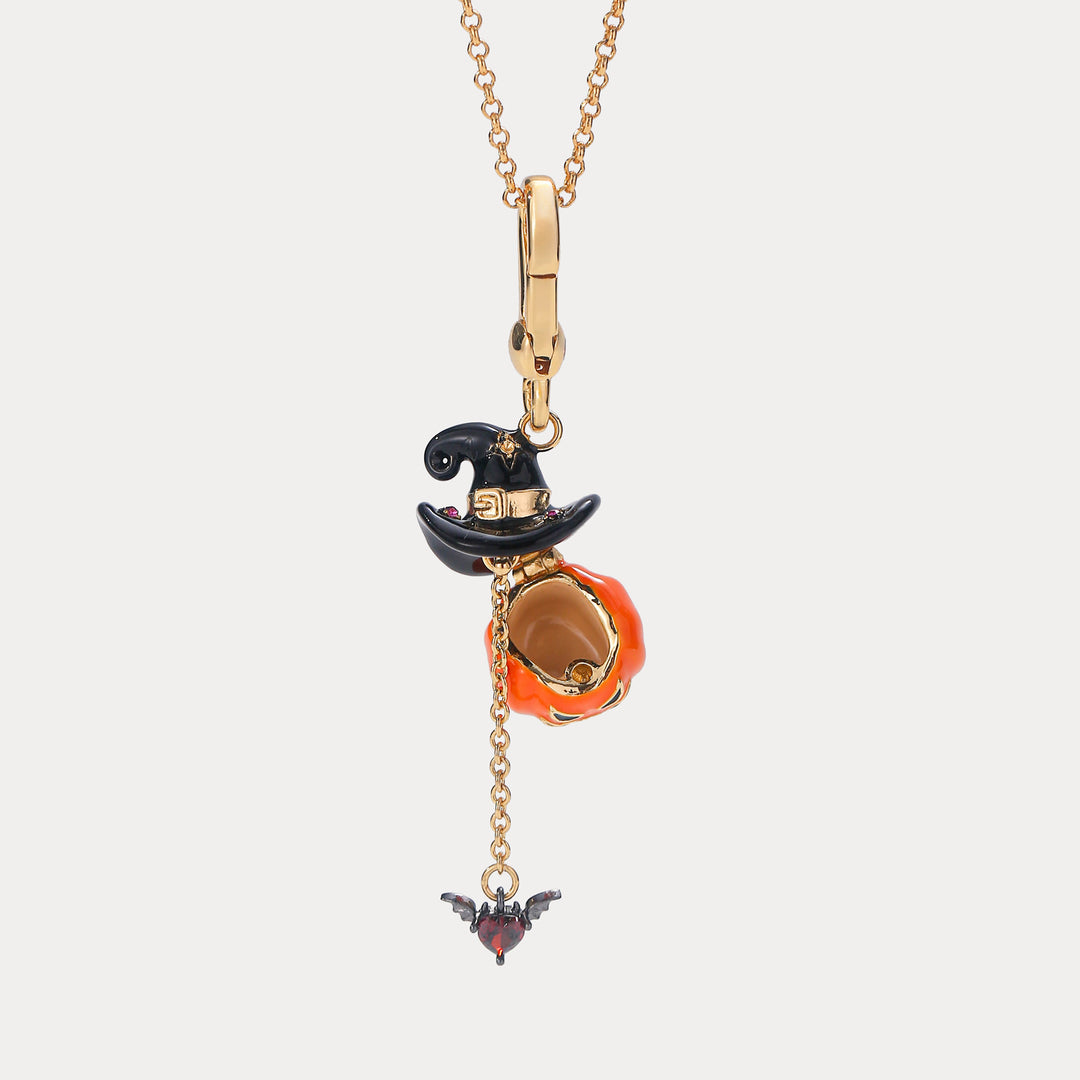 Halloween Pumpkin Witch Hat Locket Necklace
