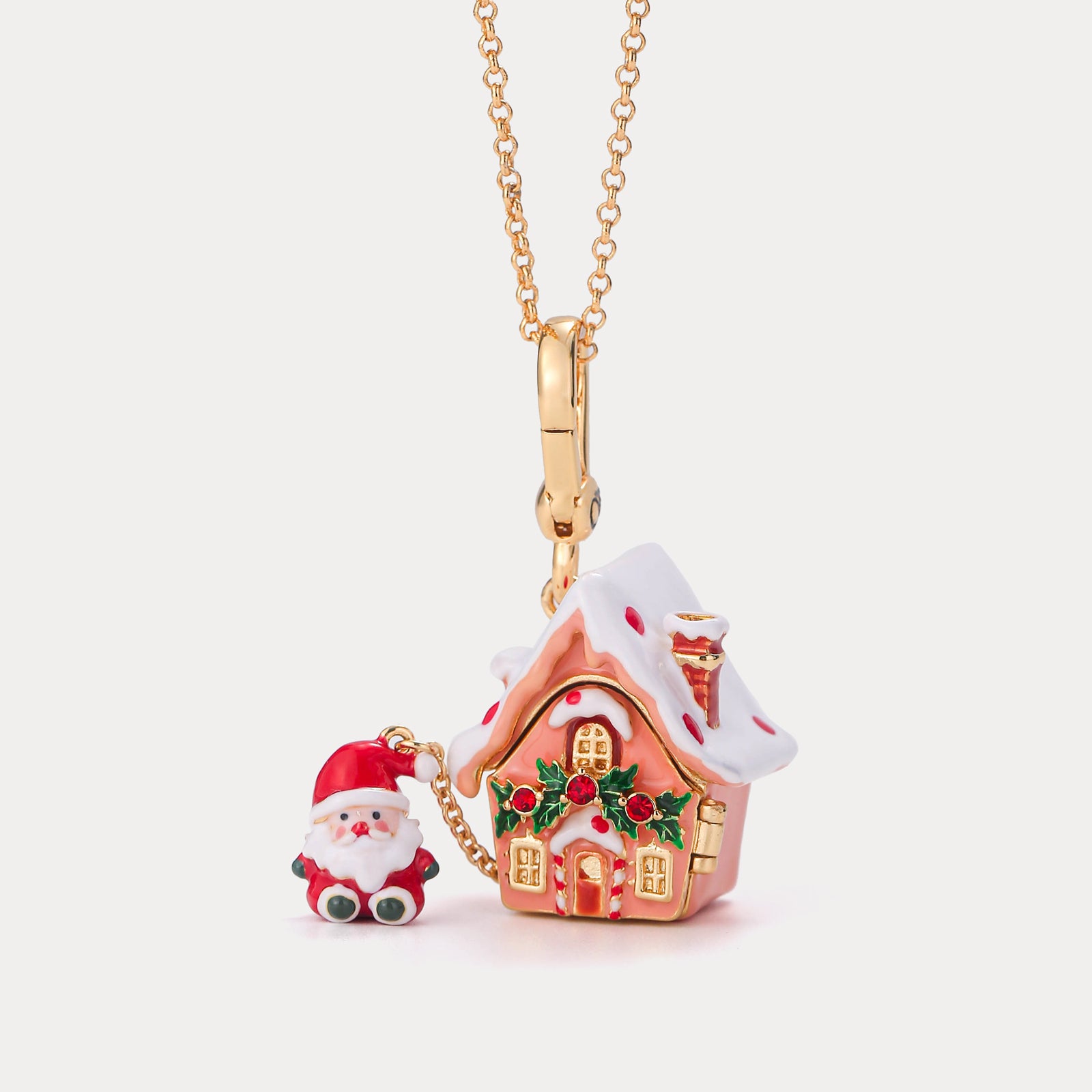 Santa's Snow House Locket Necklace