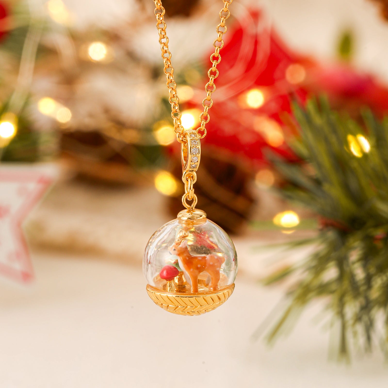 Christmas Reindeer Globe Necklace