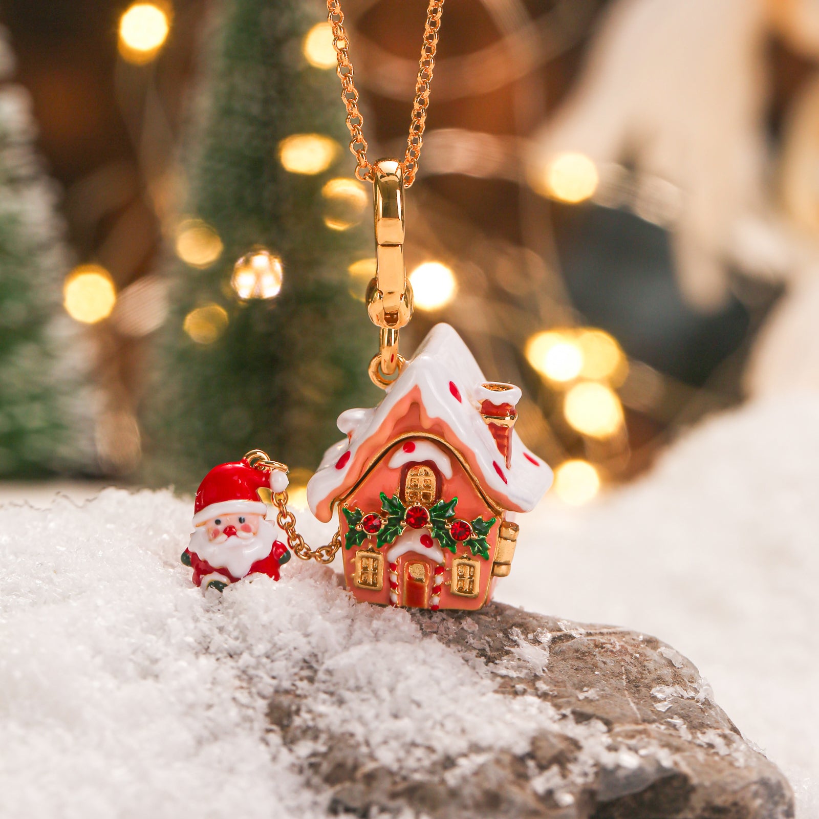 Santa's Snow House Locket Necklace