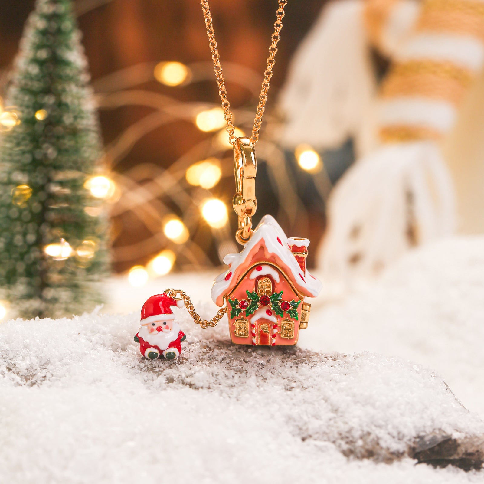 Santa's Snow House Locket Necklace