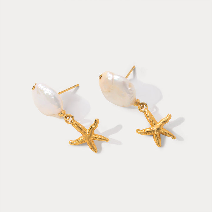 Gold Starfish Pearl Earrings