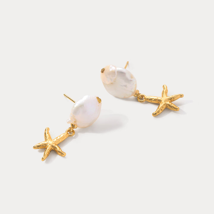 Gold Starfish Pearl Earrings