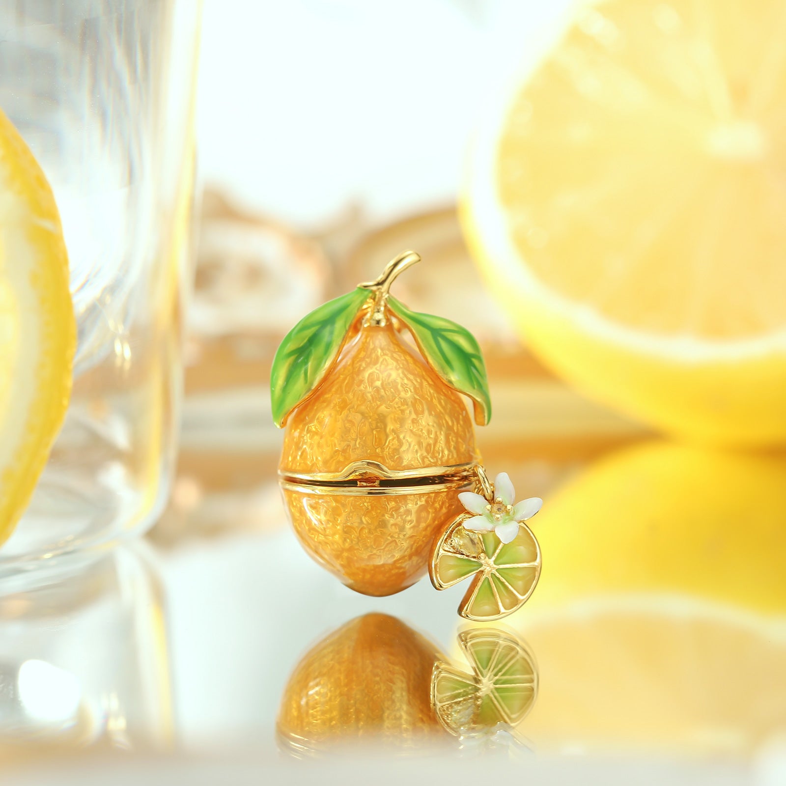Selenichast Lemon Locket Pendant Necklace, Enamel Fruit Necklace, Gold ...
