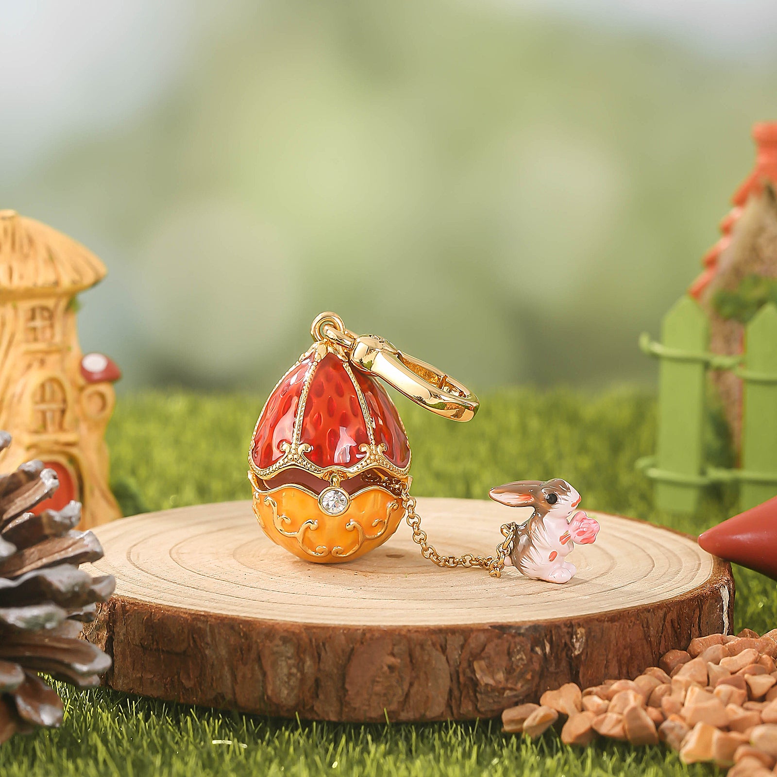 Rabbit & Rose Easter Egg Locket Necklace