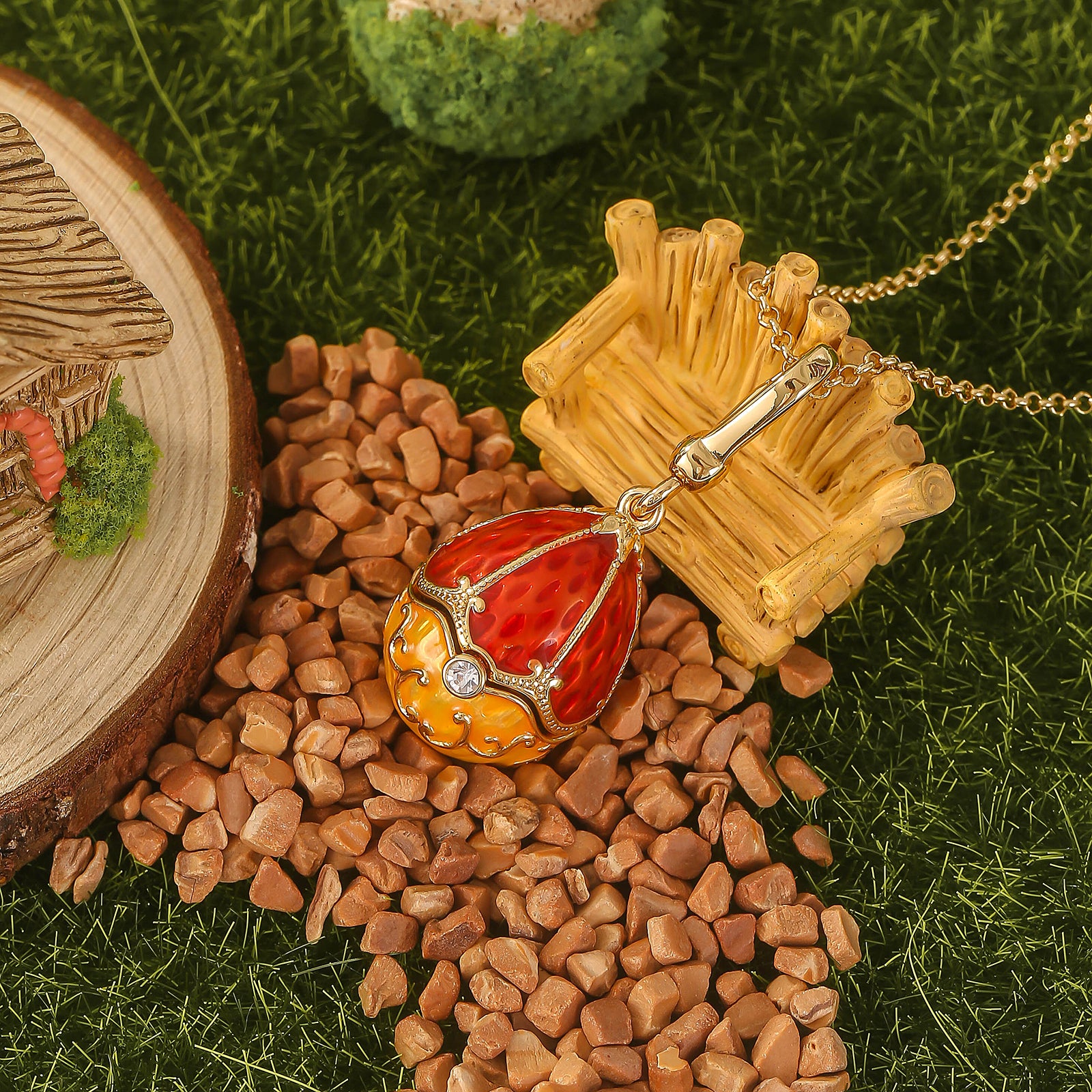 Rabbit & Rose Easter Egg Locket Necklace