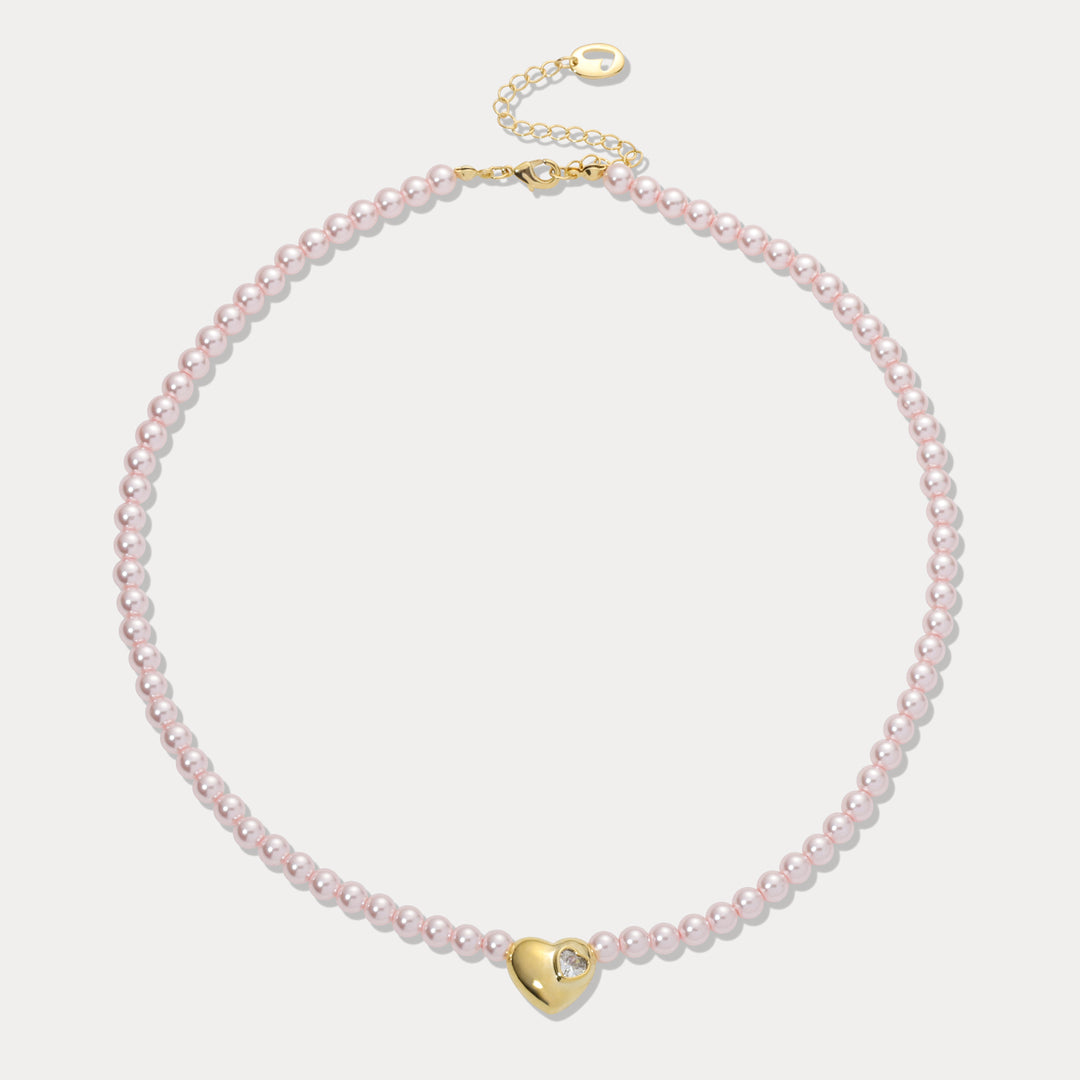 Selenichast Heart Pink Pearl Necklace