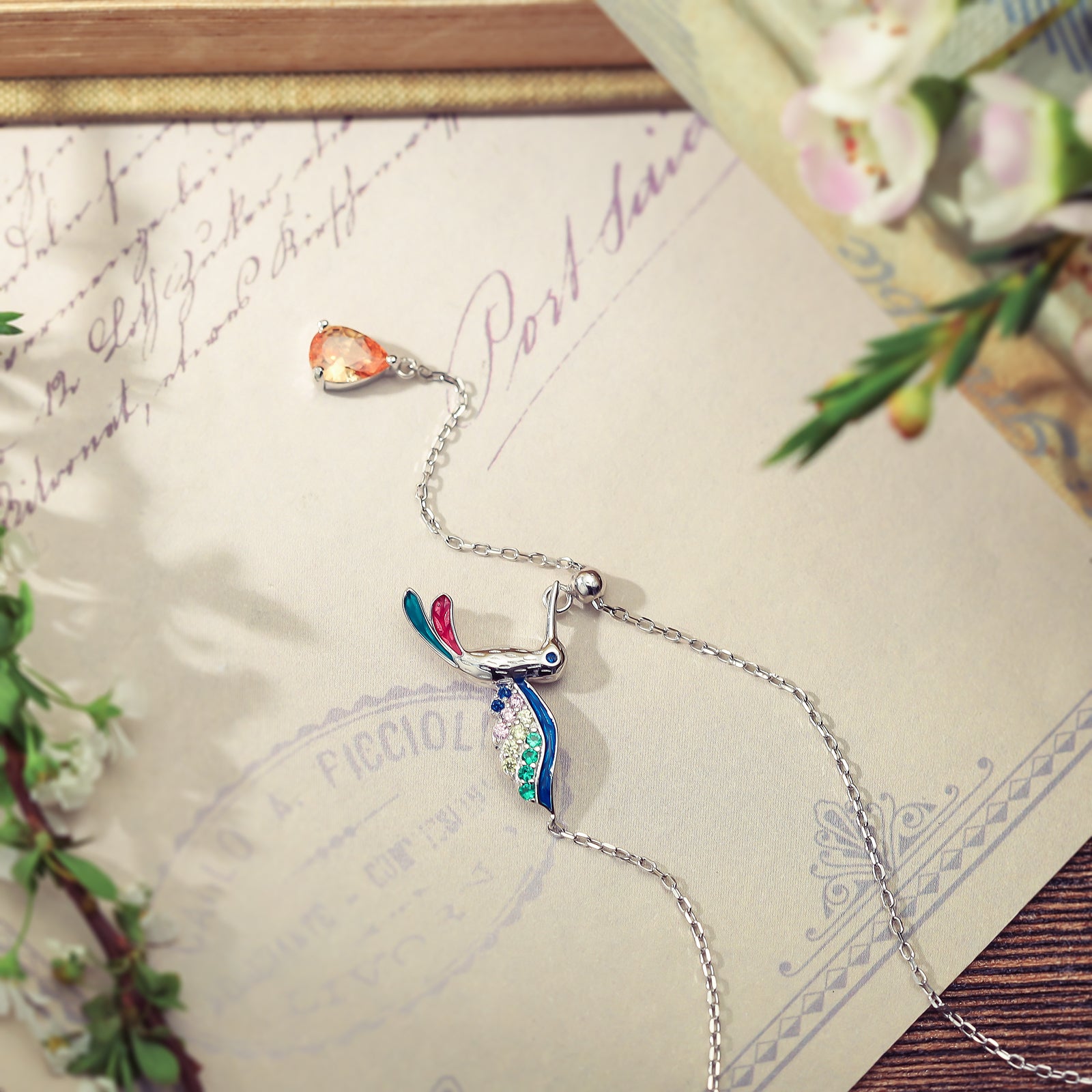 Silver Hummingbird Diamond Necklace