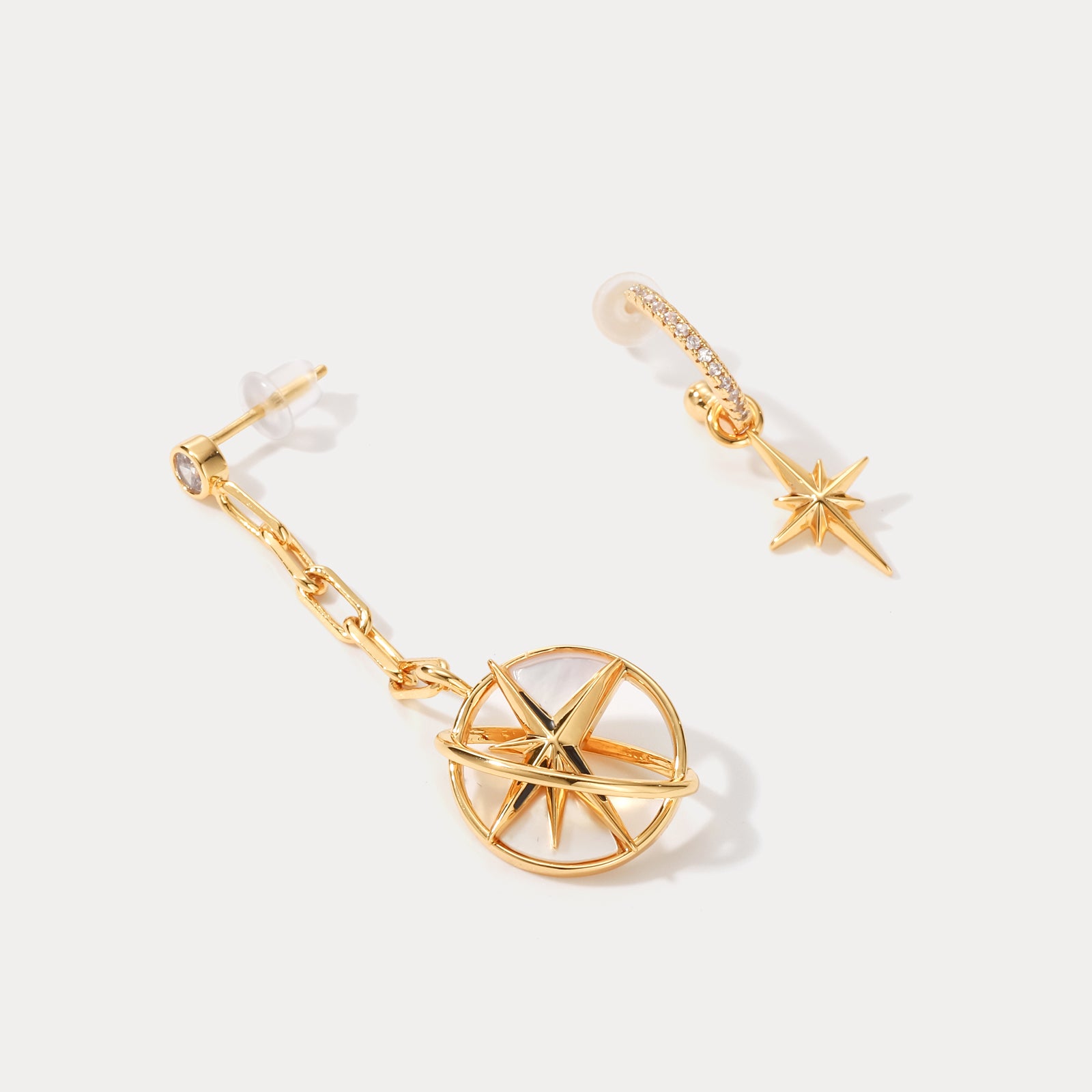 Sphere North Star Gold Dangling Earrings