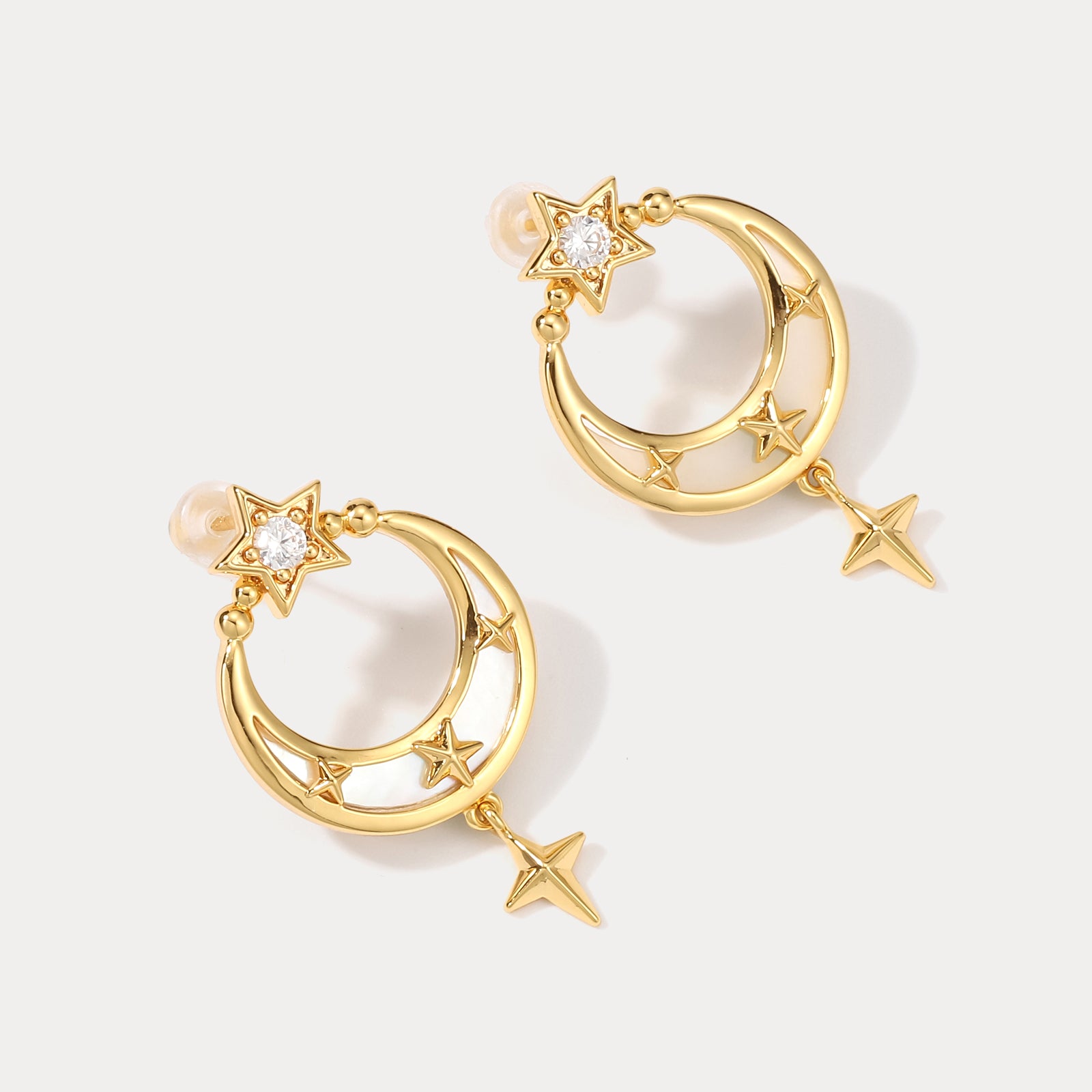 Crescent North Star Pearl Earrings