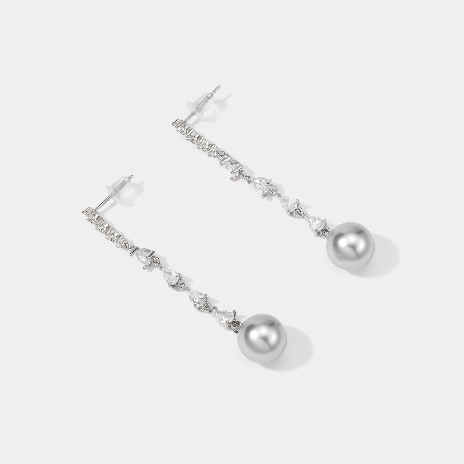 Vintage Pearl Diamond Drop Silver Earrings