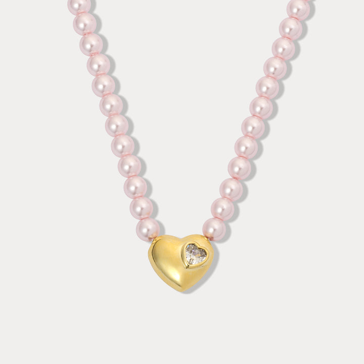 Selenichast Heart Pink Pearl Necklace