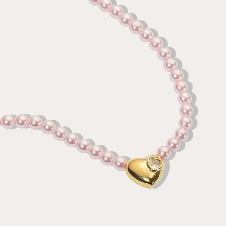 Selenichast Heart Pink Pearl Necklace