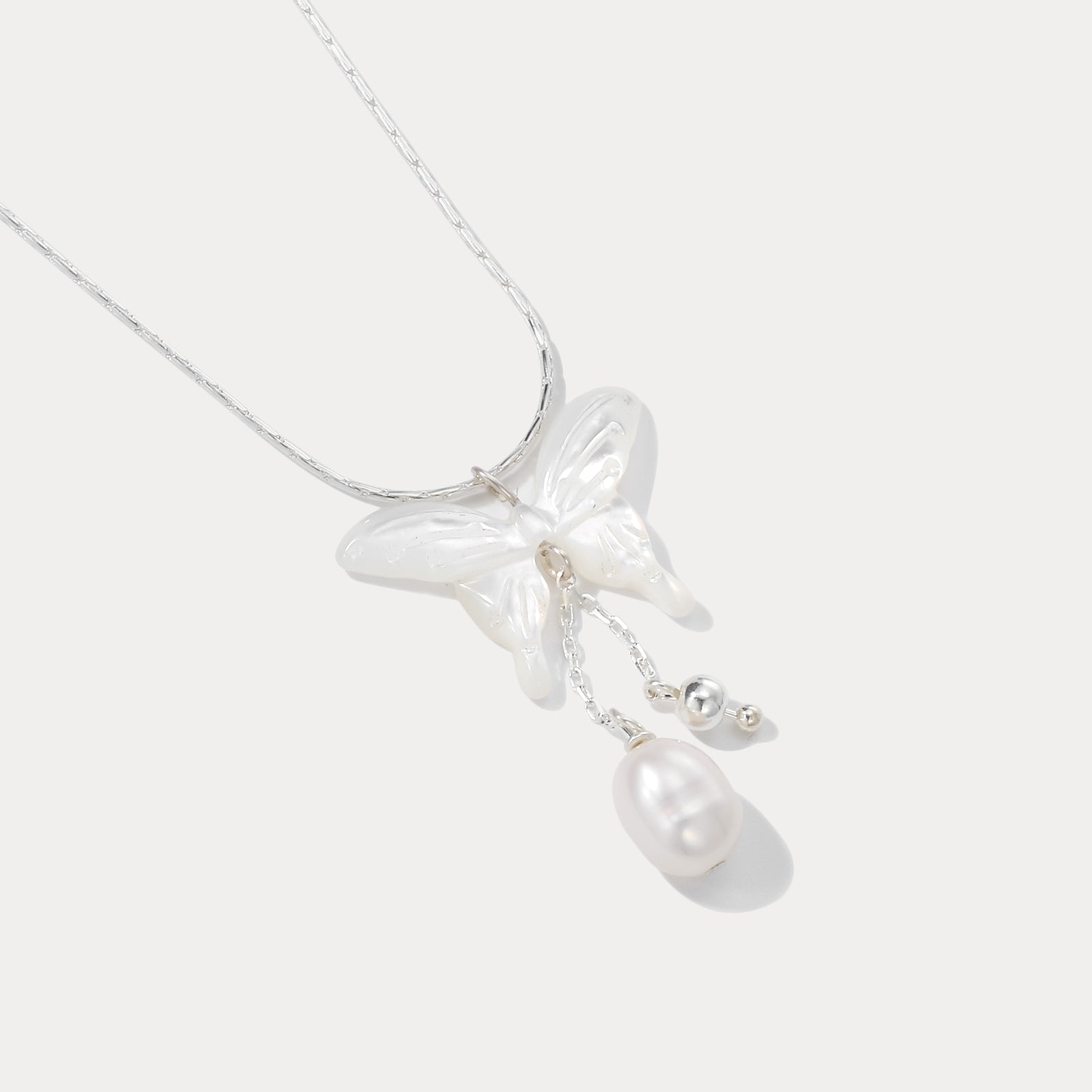 Butterfly Pearl Tassel Sterling Silver Necklace