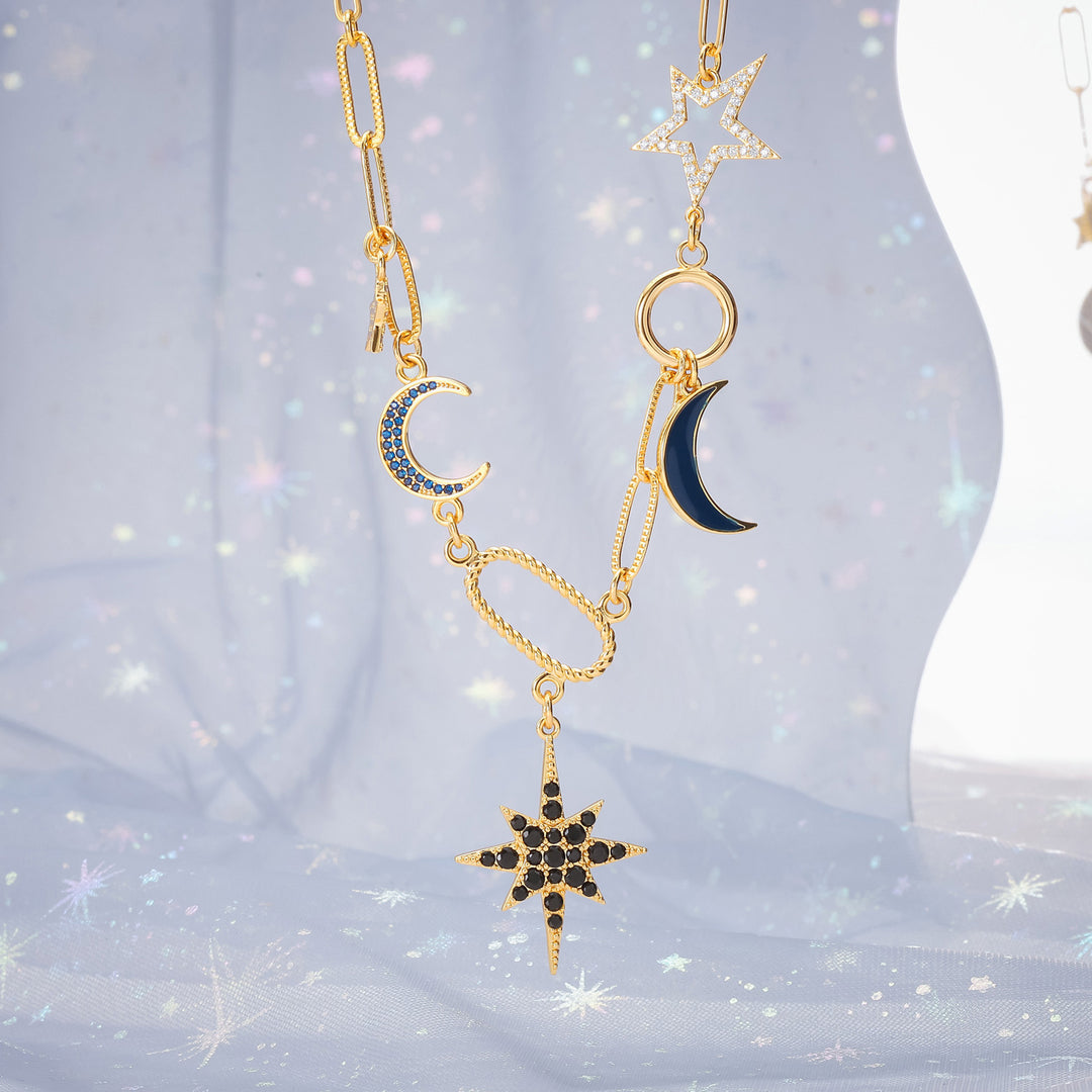 Moon Star Diamond Y Necklace