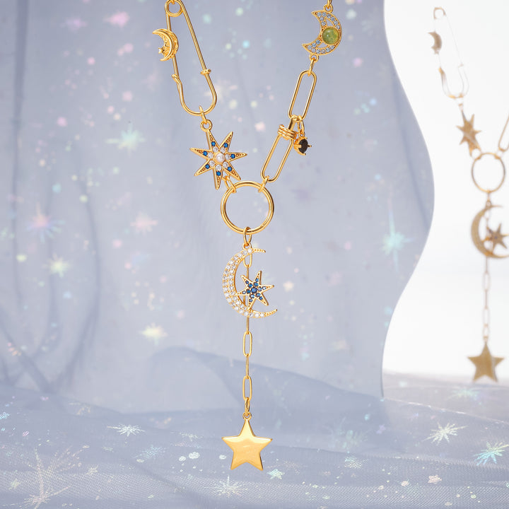 Guardian of the Stars and Moon Sweater Necklace