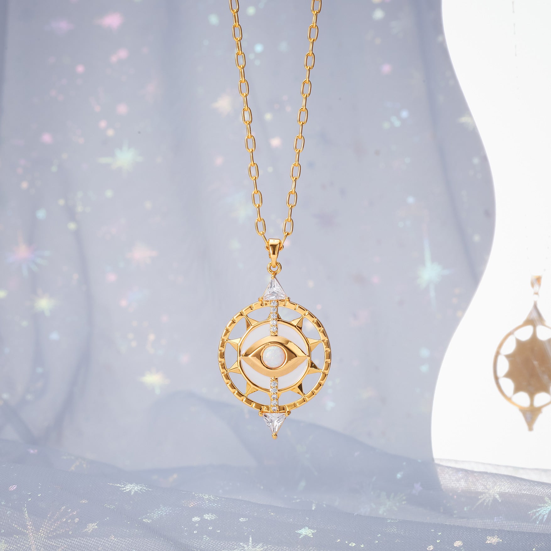 Cosmic Evil Eye Compass Necklace