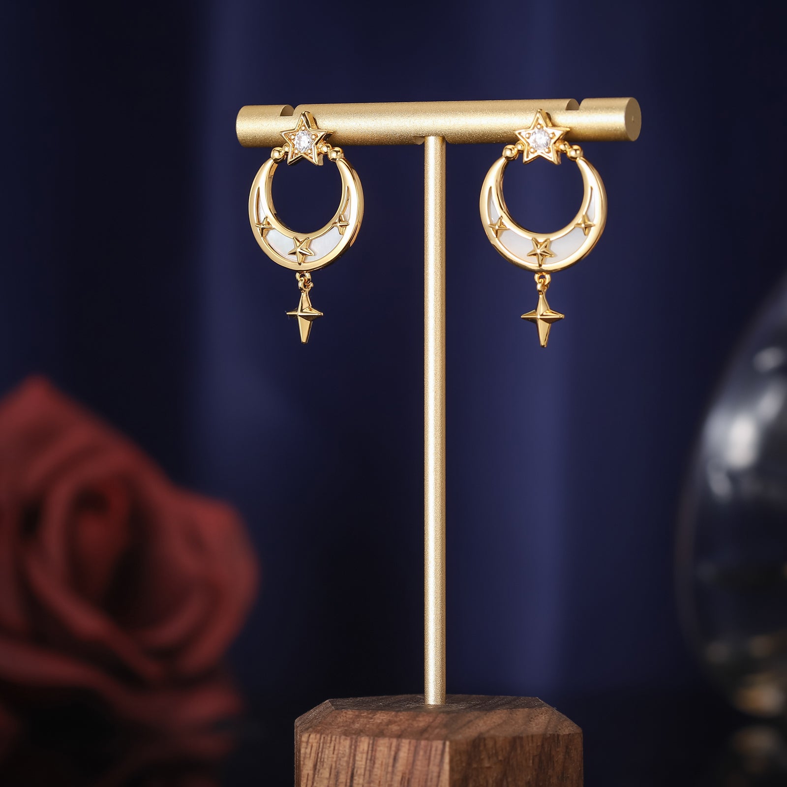 Crescent North Star Gold Hoop Earrings