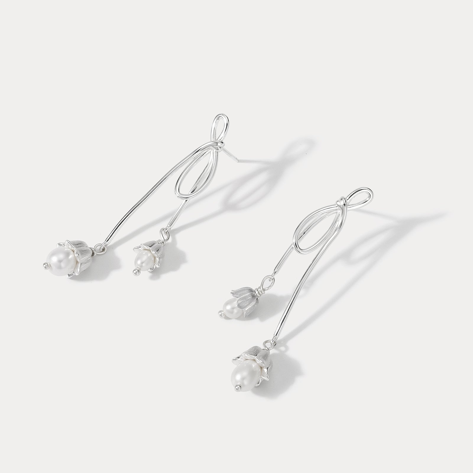 Silver Lily Of The Valley Bow Dangle Earrings