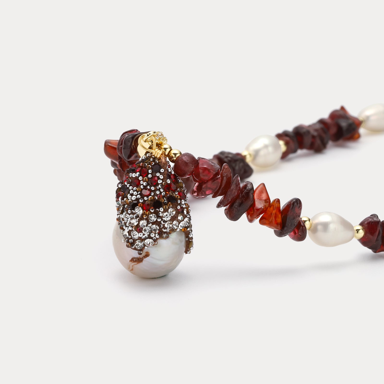 Baroque Pearl and Garnet Beaded Necklace