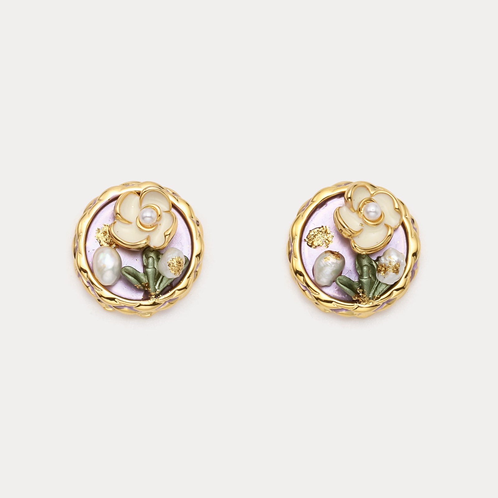 Flower Cameo Oil Painting Earrings