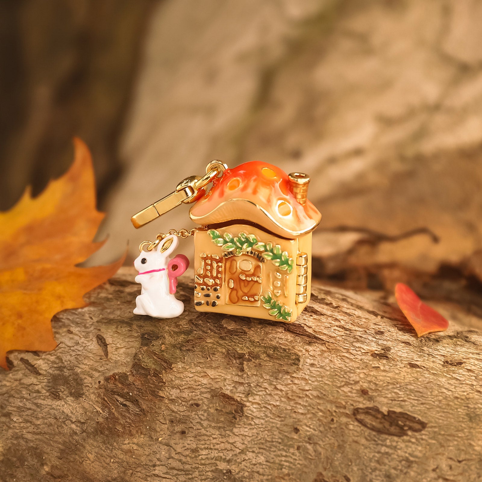 Mushroom House White Rabbit Necklace